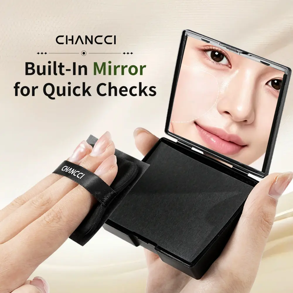 Black Magnetic 2-in-1 Makeup Oil Blotting Setting Sheets with Powder, Mirror, Powder Puff & Recyclable Pack - 600 Sheets, Gentle Oil Control for Oily Skin, Quick Touch-Up, Outdoor Use