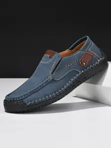 Men's Handmade Stitched Casual Loafers, Breathable Lightweight Slip-On Outdoor Walking Shoes, Anti-Slip Driving Shoes, Comfortable Fashion, PU Leather Shoes, Sizes 38-48