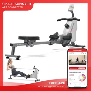 Sunny Health & Fitness Smart Magnetic Rowing Machine, Home Gym Workout Fitness, Low-Impact Cardio & Strength, 46.8" Slide Rail, 8 Adjustable Magnetic Resistance Levels, Performance Monitor, Compact Upright Storage, Bottle Holder, 285 lbs Capacity