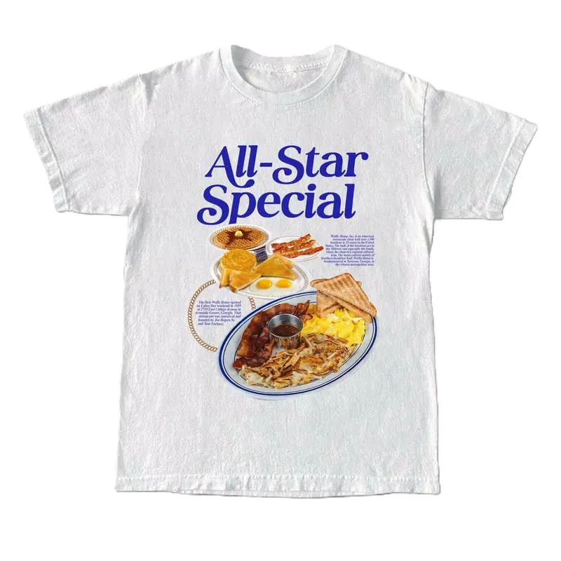 180g[100%cotton] All-Star Special Breakfast T-Shirt, Unisex Graphic T-Shirt, Vintage 90S Style Top Clothing, Unisex Graphic Streetwear Shirts Golf Gift T-Shirt For Men And Women