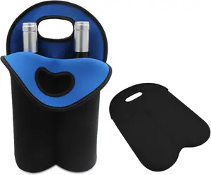 GENERIC 2-Bottle Neoprene Wine Carrier Tote Bag, Waterproof Insulated 750ML Wine Bottle Travel Protector & Reusable Accessory for Mug, Cup, Tea, Tumbler, Travel, Party, Gift (Black&Blue)