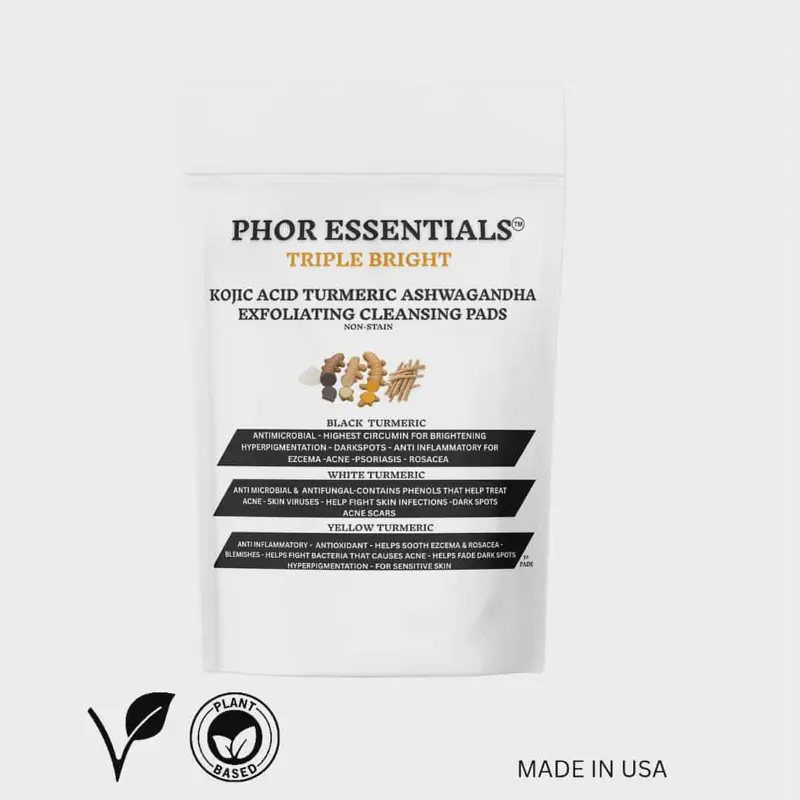 PHOR ESSENTIALS Triple Bright Turmeric Ashwagandha Cleansing Pad Smooth Clear Skin  Facial Exfoliate Brightening Pigmentation Gentle