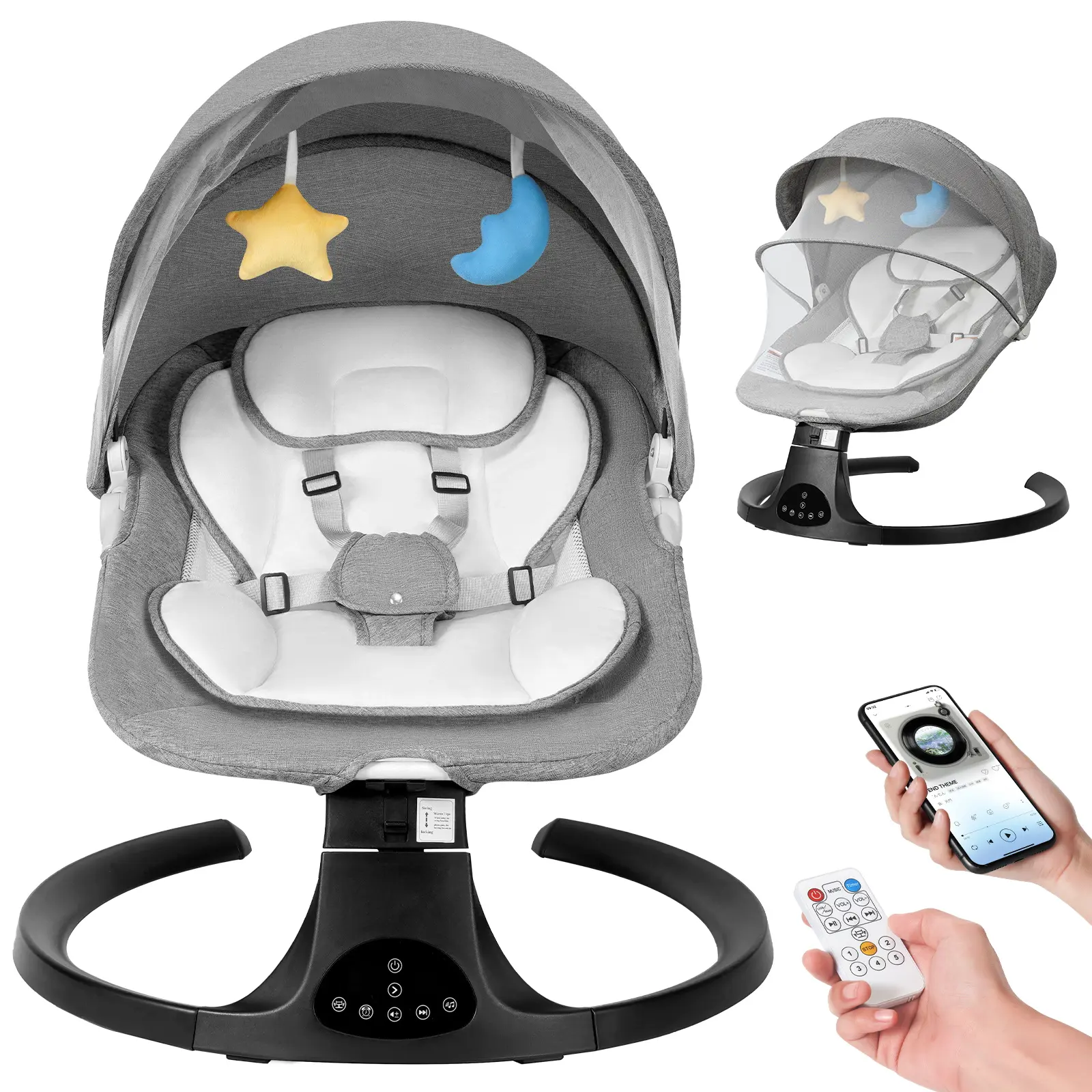 Electric Baby Swing, with 5 Speeds,10 Music and Bluetooth,Adjustable Sound Volume,Electric Bouncer for Babies,Indoor Use Baby Rocker,Remote Control,Pink Infant Newborn,Portable Swing for Baby Boy Girl(grey),backtoschool, glowup