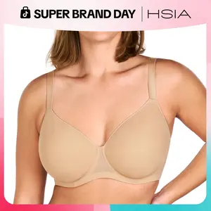 HSIA Women's Minimalist Basic Underwire Bra, AirMesh Honeycomb-Cup, Full Coverage Mesh, Lightly Lined, Plus Size, Adjustable Straps, T-Shirt Bra Everyday Tshirt Bra