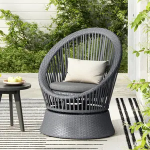ARCH 26.7" Modern Gray Swivel Wicker Lounge Chair with Rattan and Iron Frame, Featuring a Stylish Round Design, Perfect for Living Room, Patio, or Balcony Relaxation