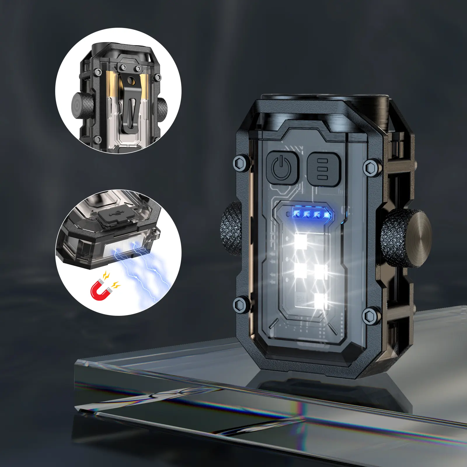 Mini Rechargeable LED Flashlight - Magnetic Flashlight, Keychain Light for Bags, EDC Portable Work Light, Waterproof Camping Gadget, Tactical Torch with Magnet