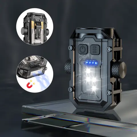 Mini Rechargeable LED Flashlight - Magnetic 1.46in*2.25in 50g Keychain Light, Waterproof EDC Portable Rechargeable Lighting, Up to 150lm Punch, 500mAh, Garage Work Light with Charging Cable, Tactical Camping Gadget for Road, Mountaineering, Bags