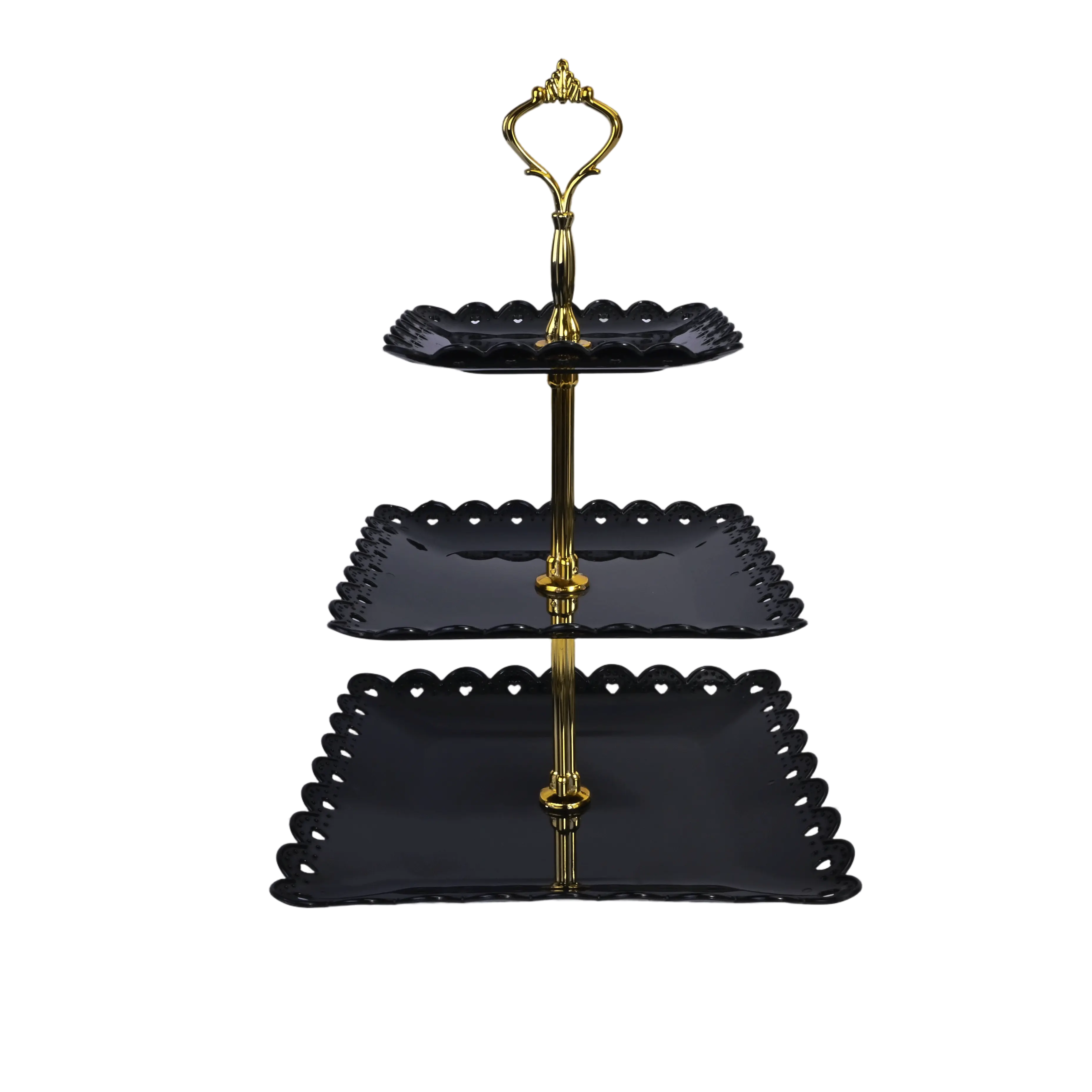 Sebastian CADIA Lightweight 3-Tier Square Plastic Cupcake Stand - Cupcake Tower for Home Decor, Tea Party, Black, Cake Stands For Party, Cupcake Holders