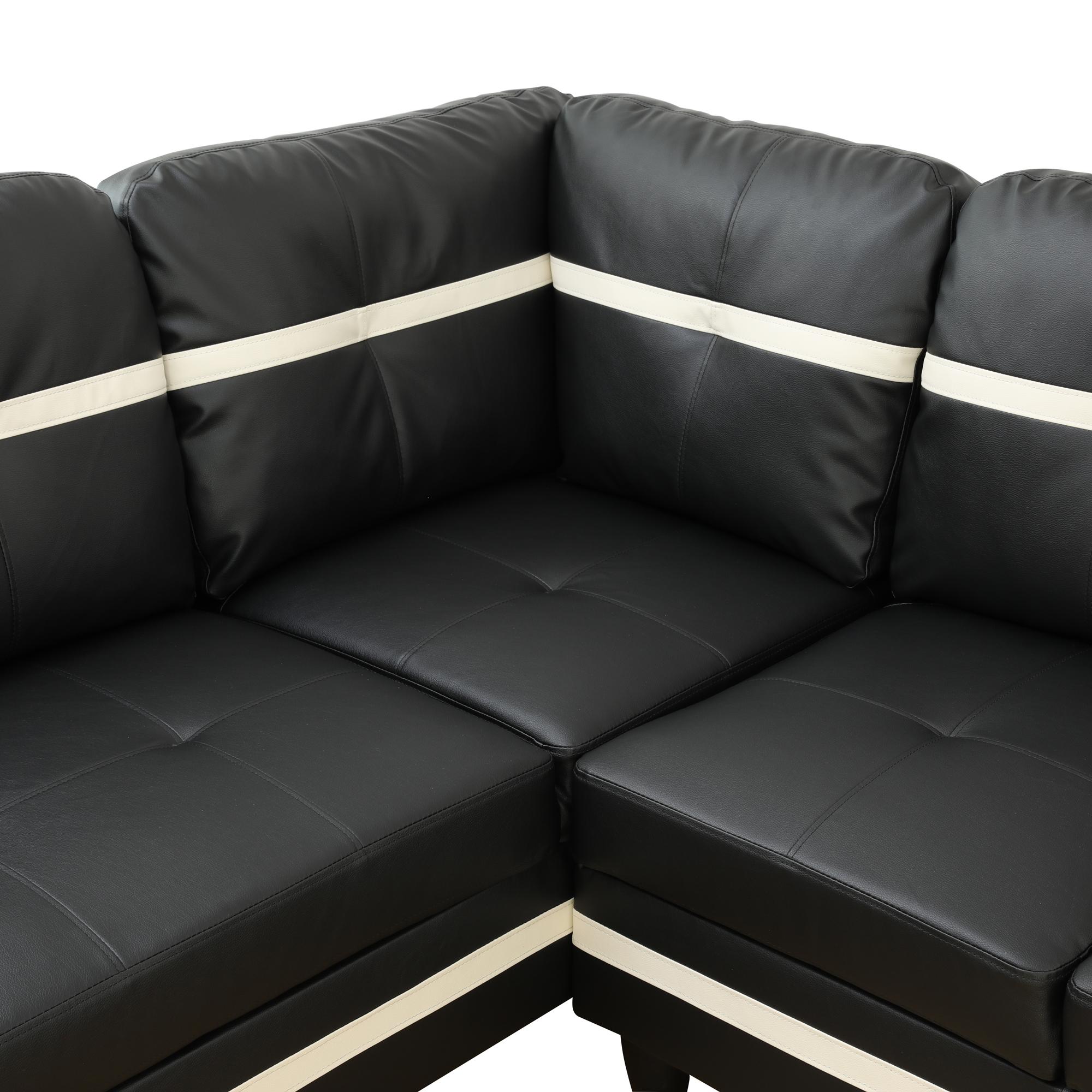 Black And White Semi PU Synthetic Leather 3-Piece Couch Sofa Set, Modern Living Room Furniture, Soft Comfy Upholstered Loveseat For Apartment Home Dorm Viral Style