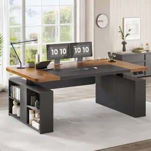 SEDETA 63 Inch Executive Standing Desk Electric Height Adjustable Computer Office Desk with Storage Shelves Power Outlets Privacy Panel