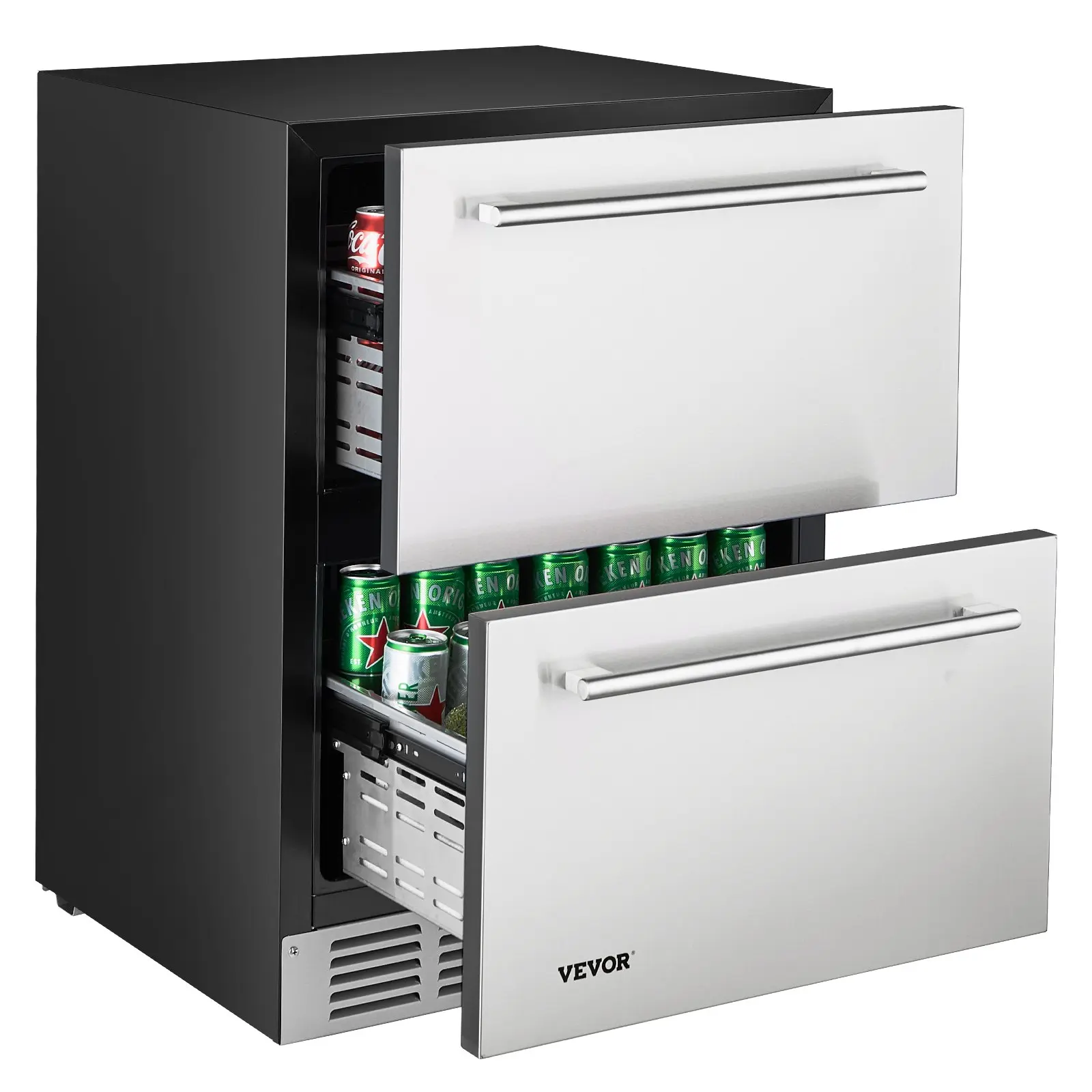 【Summerfinds】VEVOR 24-In Compact Cold Rolled Steel Under-Counter Dual-Drawer Refrigerator, Electronic Touch Control, Energy-Saving, Fan Cooling, Powerful Compressor, LED Display, 0.71 kwh, for Garage, Living Room, Office