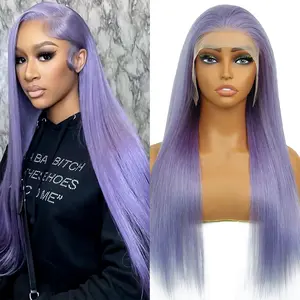 Purple Lace Front Wig 20inch Lilac Glueless 13x4 Lace Front Wigs Human Hair Pre Plucked With Baby Hair HD Lace Frontal Colored Purple Wig 180% Density Lavender Human Hair Wigs for Women