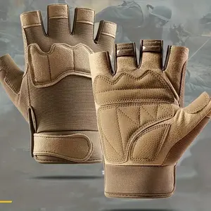 Men's Tactical Half Finger Gloves, Non-Slip Microfiber, Perfect for Riding, Hiking, Hunting, Training-Brown Gloves for Dumbbell, Strength Training, Riding, Cycling, Sports Gloves for Men & Women, Fitness Accessories