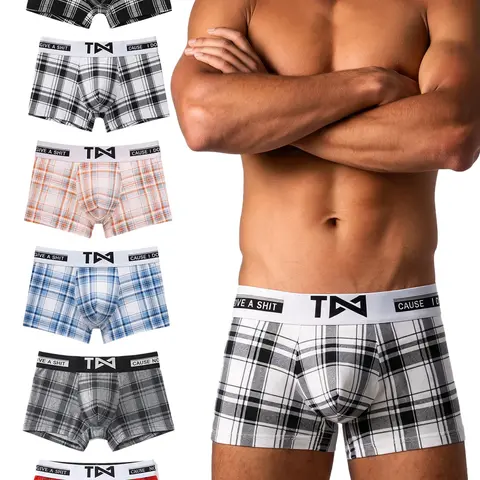 6-Pack Men's Plaid Boxer Briefs, Assorted Colors (Colors May Repeat), Breathable Underwear for Everyday Wear