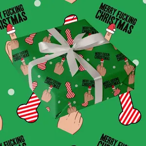 Merry Christmas Middle Finger and Funny Rude Explicit Candy Cane Adult humor happy holiday Seasons greetings Wrapping Paper for Presents