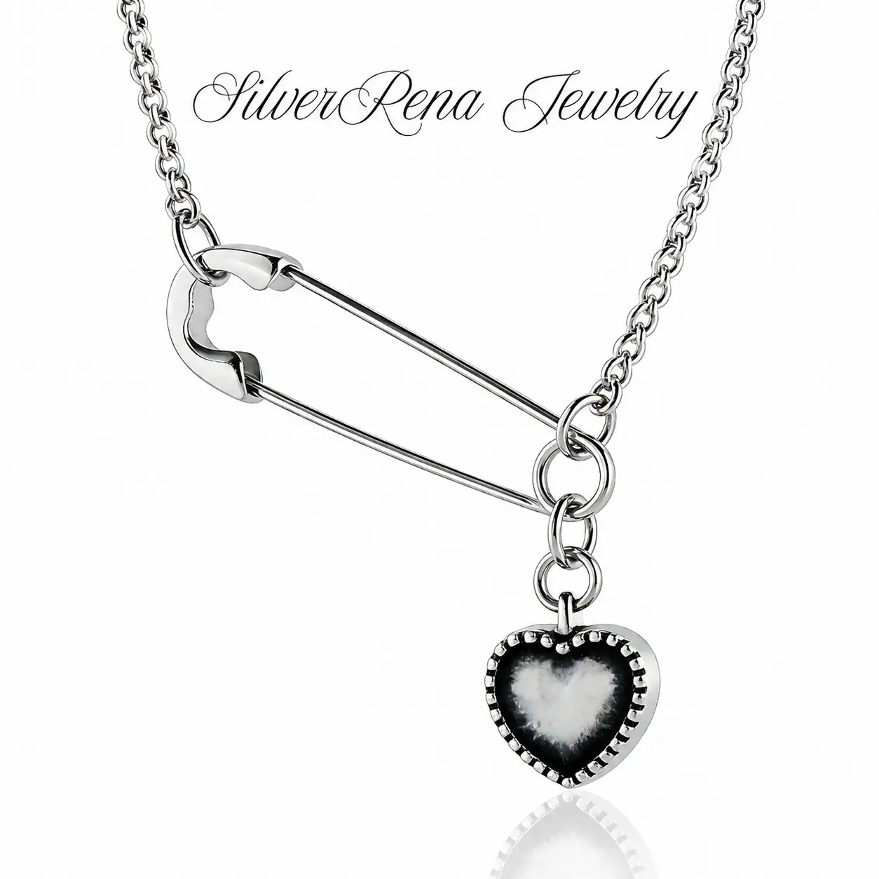 Women's 925 Sterling Silver Heart Safety Pin Necklace - Hypoallergenic Vintage Dark Tone Black Heart Charm, Punk Grunge Aesthetic Jewelry, Casual Wear Unisex Birthday Gift Ideas, Girlfriend Birthday Gift