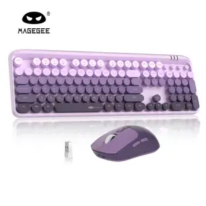 Wireless Keyboard and Mouse Combo Round keycaps Retro Typewriter Keyboard 104 Key Full-Sized Keyboard Automatic Power Saving 2.4GHz Wireless Connection for Mac/Windows/PC