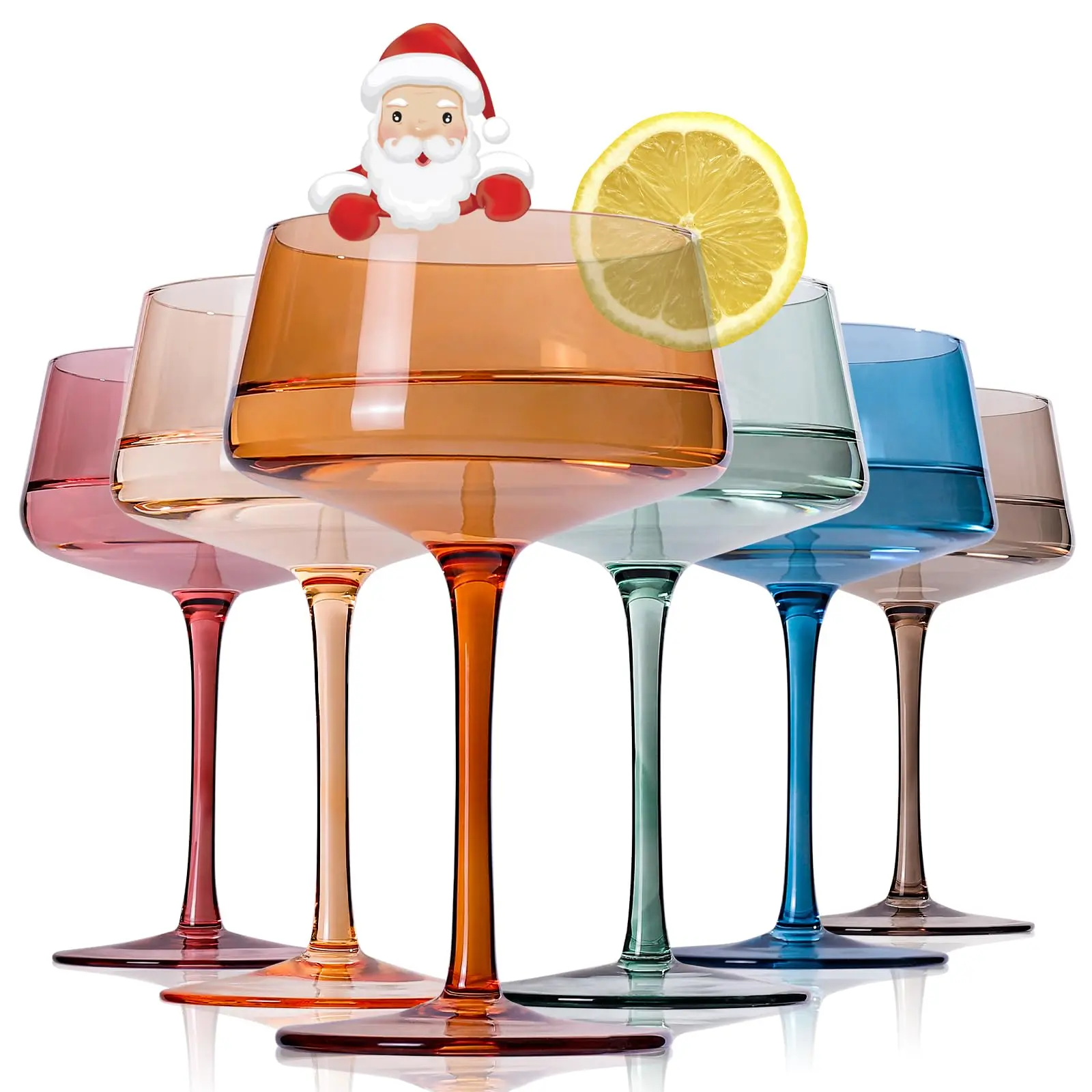 Hand Blown Colorful Cocktail Glasses Set of 6 - Premium Crystal Coupe, Large Margarita, Durable Martini Drinkware for Entertaining, 0-500 ml Capacity, Aesthetic Appeal Kitchenware