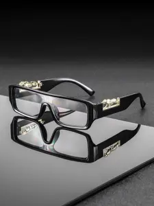 Men's Classic Vintage Rectangular Frame Punk Style Glasses, Trendy Vintage Eyeglasses, Leopard Leg Decorative Lenses, Unisex Fashion Eyewear for All Seasons