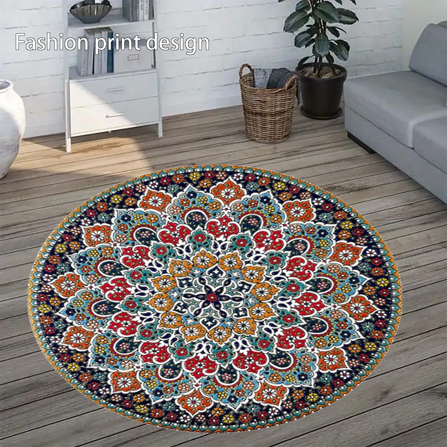 1 design floor mat, Round floral decorative rug, Home Decor Rugs, suitable for bedroom, living room, balcony, hotel decoration