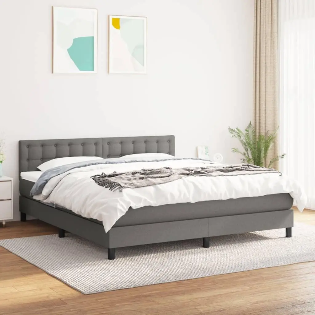 Box Spring Bed with Mattress Dark Gray King Fabric