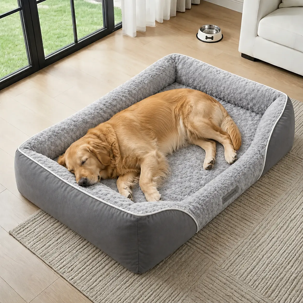 XL Waterproof Orthopedic Dog Bed for Large & Extra Large Dogs - Egg Crate Foam, 4-Sided Bolster Support, Waterproof Liner, Non-Slip Bottom, Machine Washable Cover