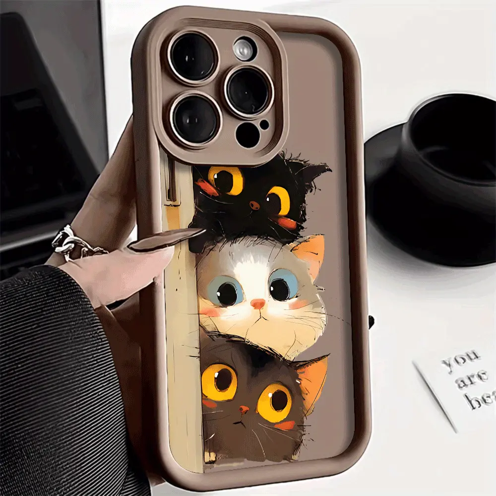 Three Cute Cartoon Cat Case for iPhone 17 Pro Max 16 16e 15 14 Plus 13 12 Mini 11 Air X XS Pattern Soft TPU Rubber Camera Protection Rugged Mobile Phone Cover Gift Shockproof Smartphone