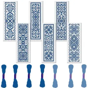 Vintage Style Cross Stitch Bookmark DIY Set, 6 Counts/set Geometry Pattern Embroidery Bookmark Set with English Instruction for Beginners in Sewing, Bookmark Set with Random Color Tools, Book Accessories