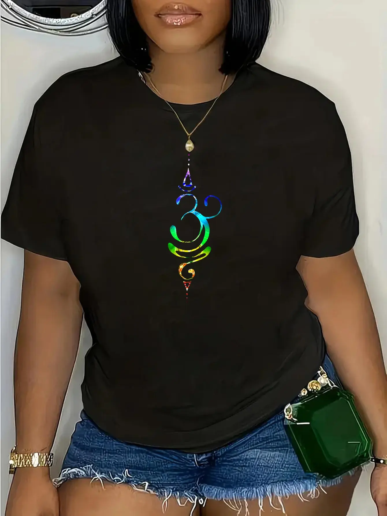 Women's 100% Cotton Short-Sleeve Crew Neck Fashion T-Shirt, Casual Everyday Top with Chakra Graphic & Breathe Symbol, Vintage Design