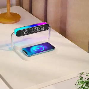 4-in-1 Smart Digital Alarm Clock with 15W Fast Wireless Charger - LED Display with DST & Adjustable Brightness/March Madness/Spring Break - USB Port & Volume Control for Bedroom/Desk/Nightstand