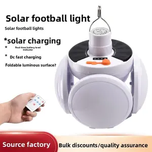 Portable Solar Camping Lantern, Foldable LED Football Bulb with Hook, Rechargeable USB Table Lamp for Home, Office, Tent, Emergency Outages Lighting