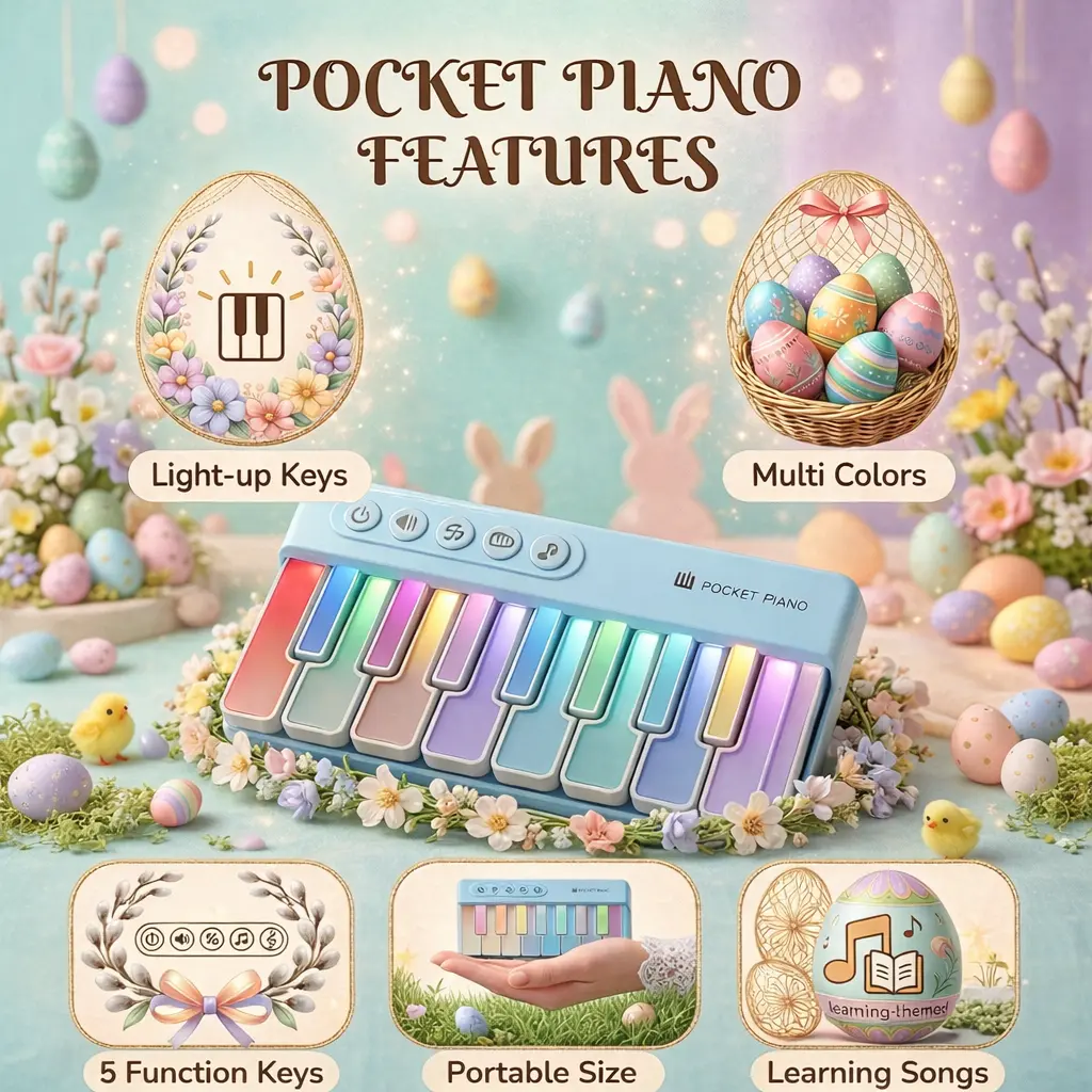 Unisex Toddler Piano - Mini Glowing Compact Digital Keyboard, Portable Handheld Sensory Music Toy for Holidays, Birthdays, Batteries-Powered Children’s Gift, 2+ Years