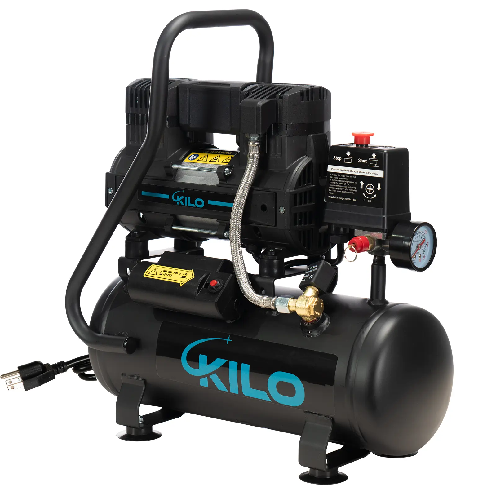 2 Gallon Oil Free Air Compressor, 1.0HP, Max.100 PSI Pressure, 65dB Ultra Quiet Compressor for Auto Repair, Tire Inflation, Spray Painting, Woodwork Nailing