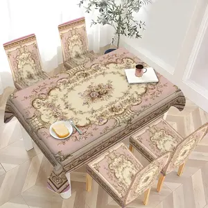 2/4/6 pieces of chair cover and tablecloth sets, Dining chair slipcover, thickened, easy to care for, reusable, for home decoration (1 tablecloth + 4 or 6 chair covers)