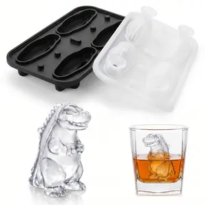 Dinosaur Ice Cube Tray Mold - 3D Dino Shape Ice Cube Trays, Cute Monster Ice Cube Molds for Whiskey Bourbon, 4-Hole Large Fun Shapes Ice Cube Trays with Lid, Funny Dinosaur Gifts for Lovers Women Men