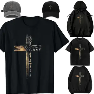 Women's Casual Comfortable Short-Sleeve Cotton T-Shirt - John 3:16 Cross Printed Bible Top, Round Neck, Unisex DIY Hoodie-Cap Garment, Linen-Polyester Blend, Women's Clothes