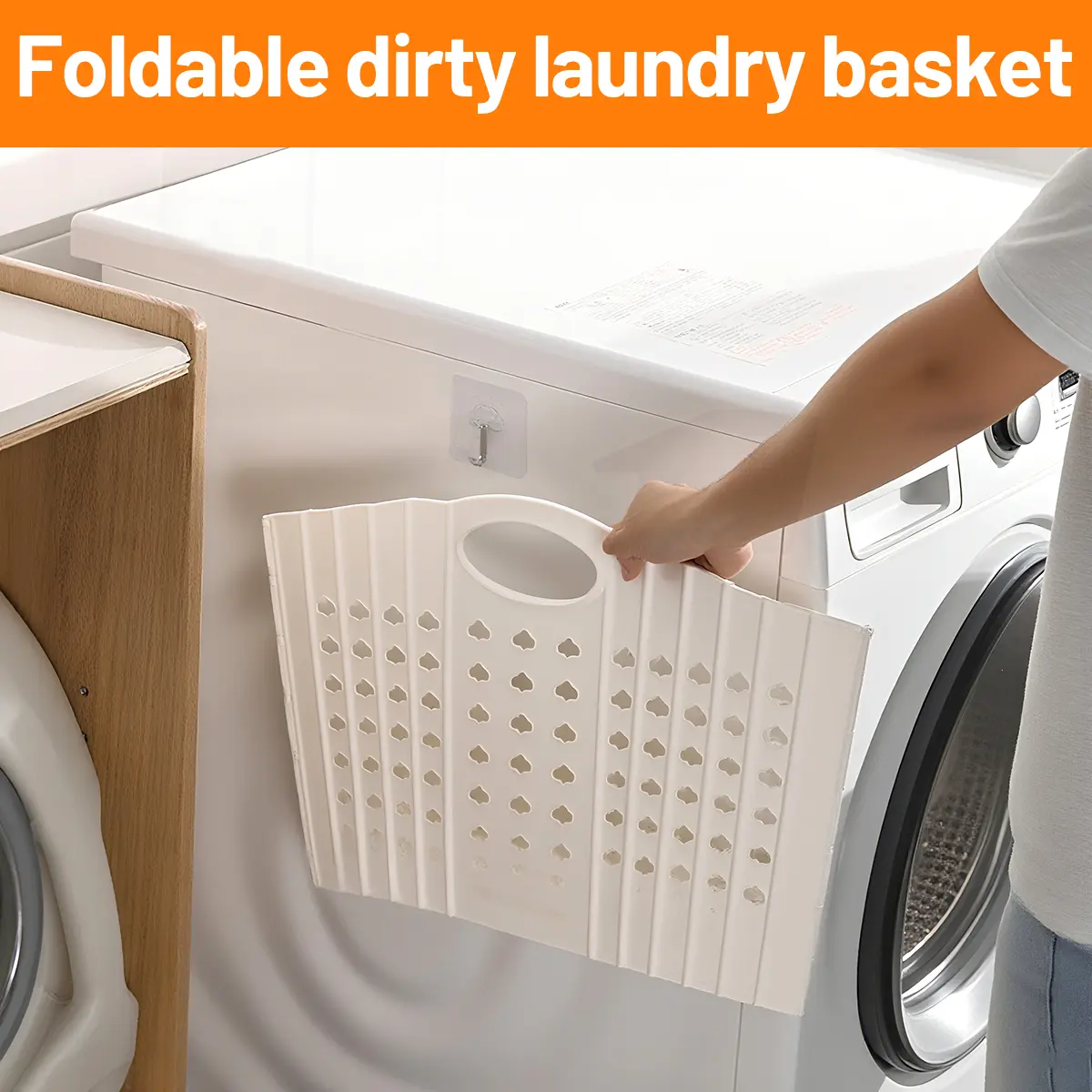 Modern Foldable Laundry Basket with Wall-Mounted & Portable Design Durable & Breathable Boho Style Foldable Laundry Basket with Handles Plastic Rectangular Design, Wall-Mounted Square Polypropylene Hamper for Dirty Clothes Storage (Gray)