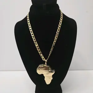 #4. 18K Gold Plated Thick Necklace With African Map Pendant