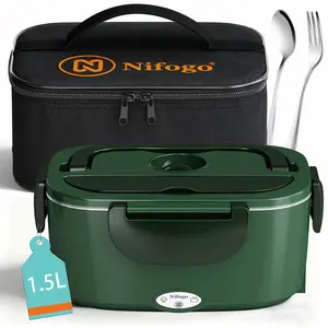 Nifogo Portable Electric Food Warmer 1.5L/1.8L Leak-Proof Lunch Box 110V/12V/24V for Car Home Compact Versatile with Tableware & Bag