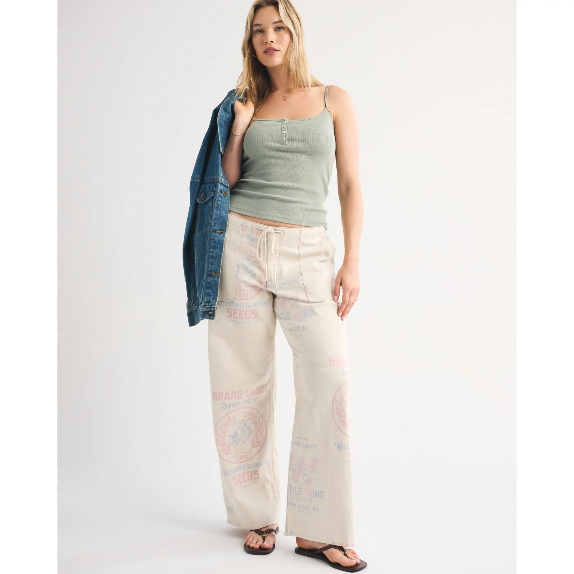 Abercrombie & Fitch Curve Love Linen-Blend Low Rise Ultra Loose Drawstring Jean