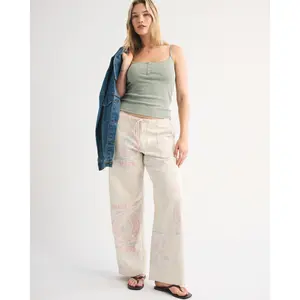 Abercrombie & Fitch Curve Love Linen-Blend Low Rise Ultra Loose Drawstring Jean