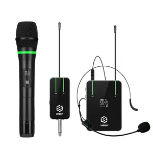 LMBGM X2 UHF Wireless Microphone System, Handheld Mic and Bodypack Headset Mic Set, 50m Range, Low Latency for Karaoke, Stage and Teaching