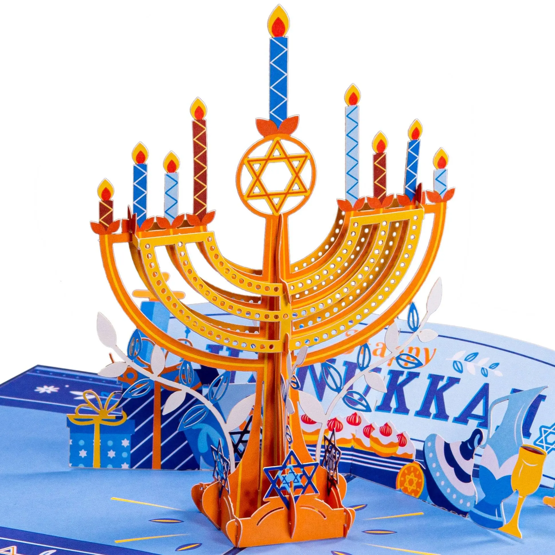 Paper Love Hanukkah Menorah 3D Pop-Up Greeting Card - 5"x7" Laser-Cut Detailed Vibrant Festive Accents, Meaningful Keepsake for Holiday Celebrations (Fits Candles), Card Design, Holiday Cards