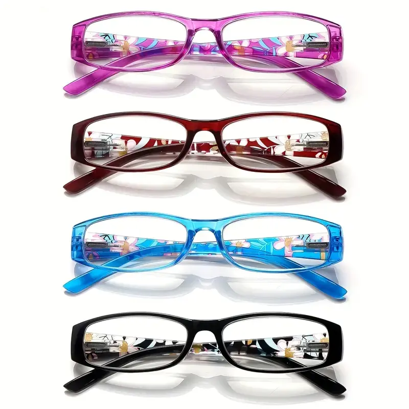 4 Pack Women Anti Blue Light Reading Glasses Computer Readers Small Frame Spring Hinges Fashionable Floral Print Lightweight Trendy Casual Mix Color