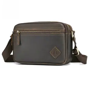 Men Handcrafted Full Grain Leather Sling Bag, Fashion Casual Compact Crossbody Shoulder Bag Daily Commute Everyday Bag
