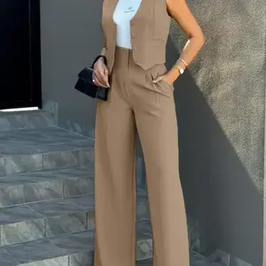 2024 New Fashion Suit Vest Jacket Wide Leg Pants Casual Suit Womenswear Comfort Minimalist Sleeveless Adjustable Blazers