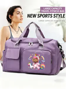 Capybara And Unicorn Pattern Multifunctional Handbag, Large Capacity Lightweight Crossbody Bag with Independent Shoe Compartment. Stylish & Durable Strap, Ideal for Sports, Fitness, Travel & Daily Use, Perfect Festival Gift