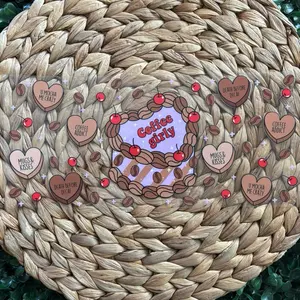 Coffee Girly UVDTF CUP WRAP with Heart Design and Coffee Bean Motif