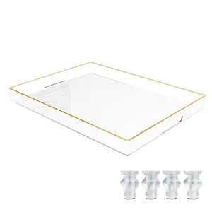 Clear Display Riser Decorative Tray, 2 in 1 Pedestal Stand Serving Tray with Feet, Rectangular/Circular Transparent Display Trays for Kitchen Dining Room Home