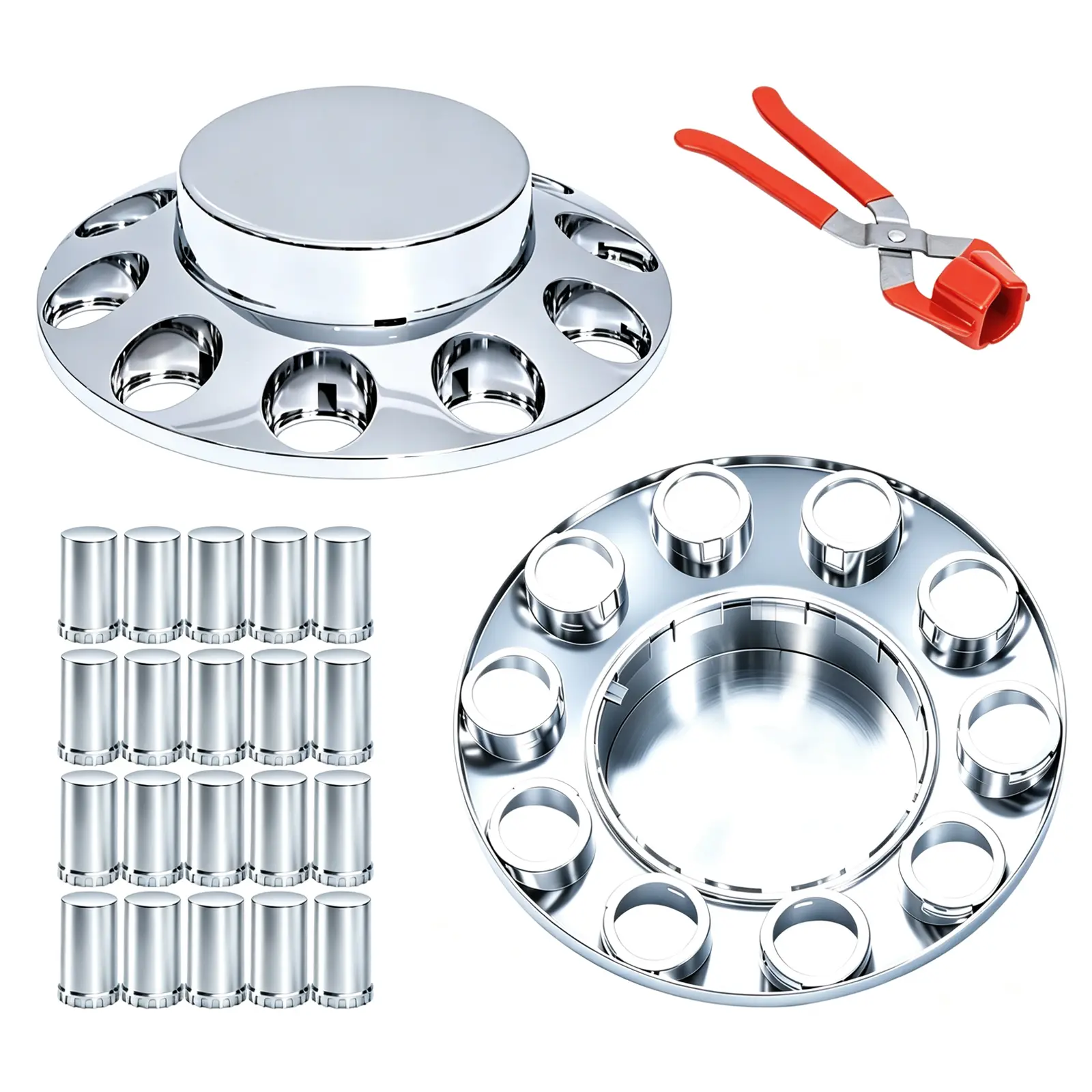 Automotive Front Axles Cylinder Shape Wheel Covers Kit - 2 Chrome 33mm Screw-On Lug Nut Covers, ABS Plastic Car Accessory for Semi Trucks